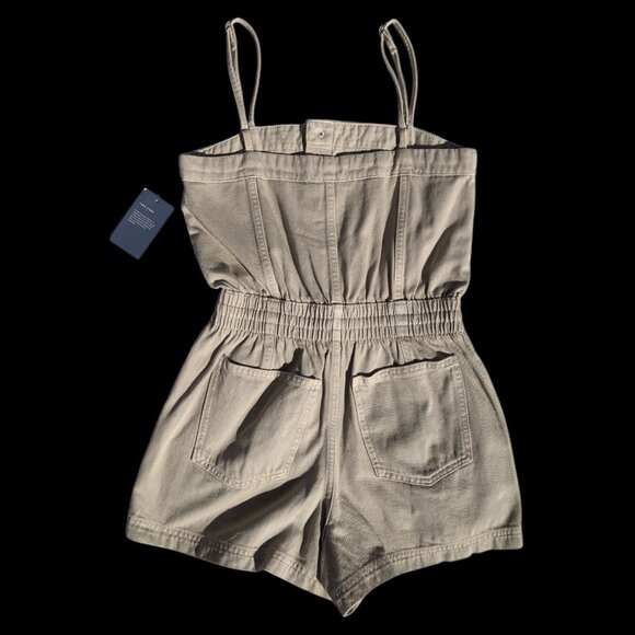 Women's Khaki Green Denim Romper, S - Picture 3 of 4
